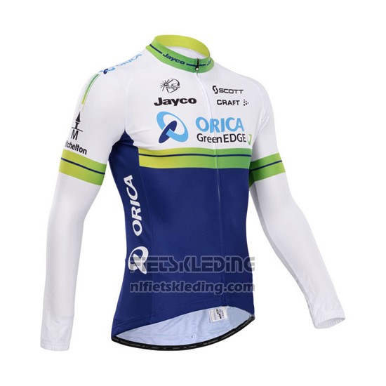 2014 Fietskleding Orica GreenEDGE Wit en Blauw Lange Mouwen en Koersbroek